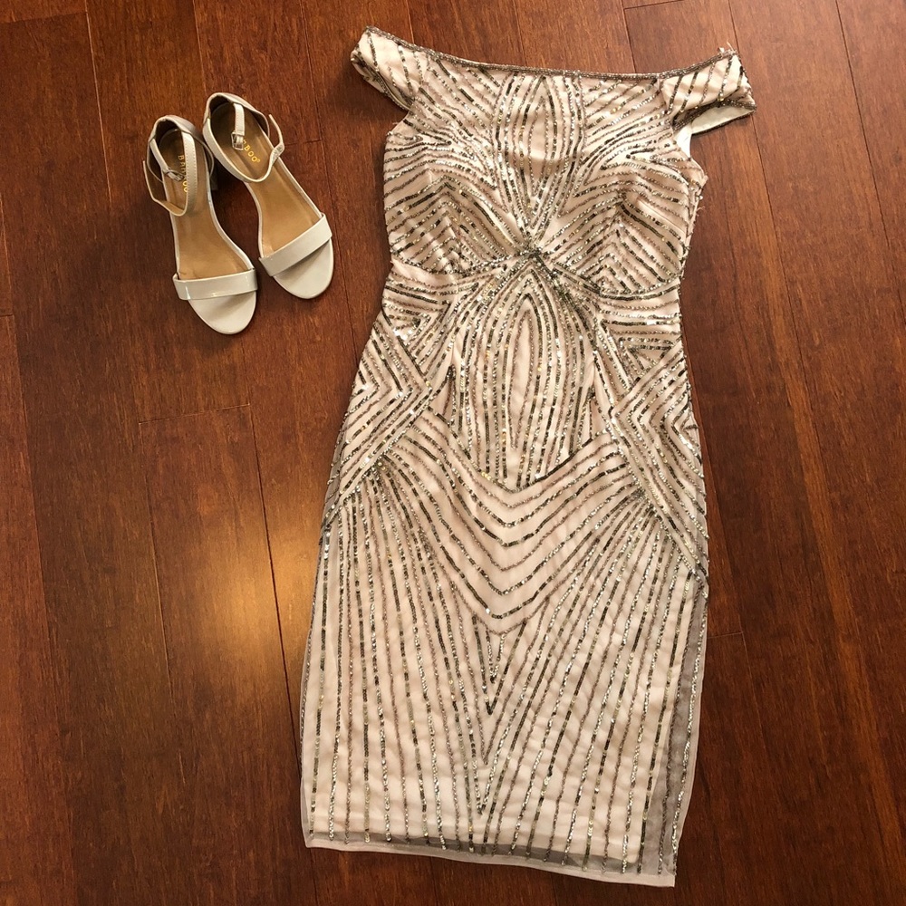 Adrianna Papell Champagne Beaded Dress